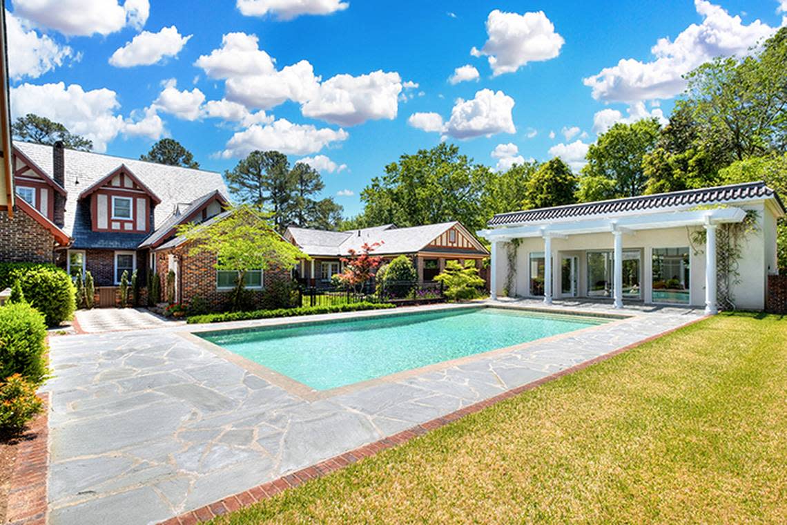 A view of the saltwater pool behind a luxury property set for auction in Sumter