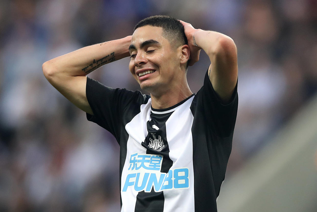 Newcastle United's Miguel Almiron reacts during the Premier League match at St James' Park, Newcastle. (Photo by Owen Humphreys/PA Images via Getty Images)