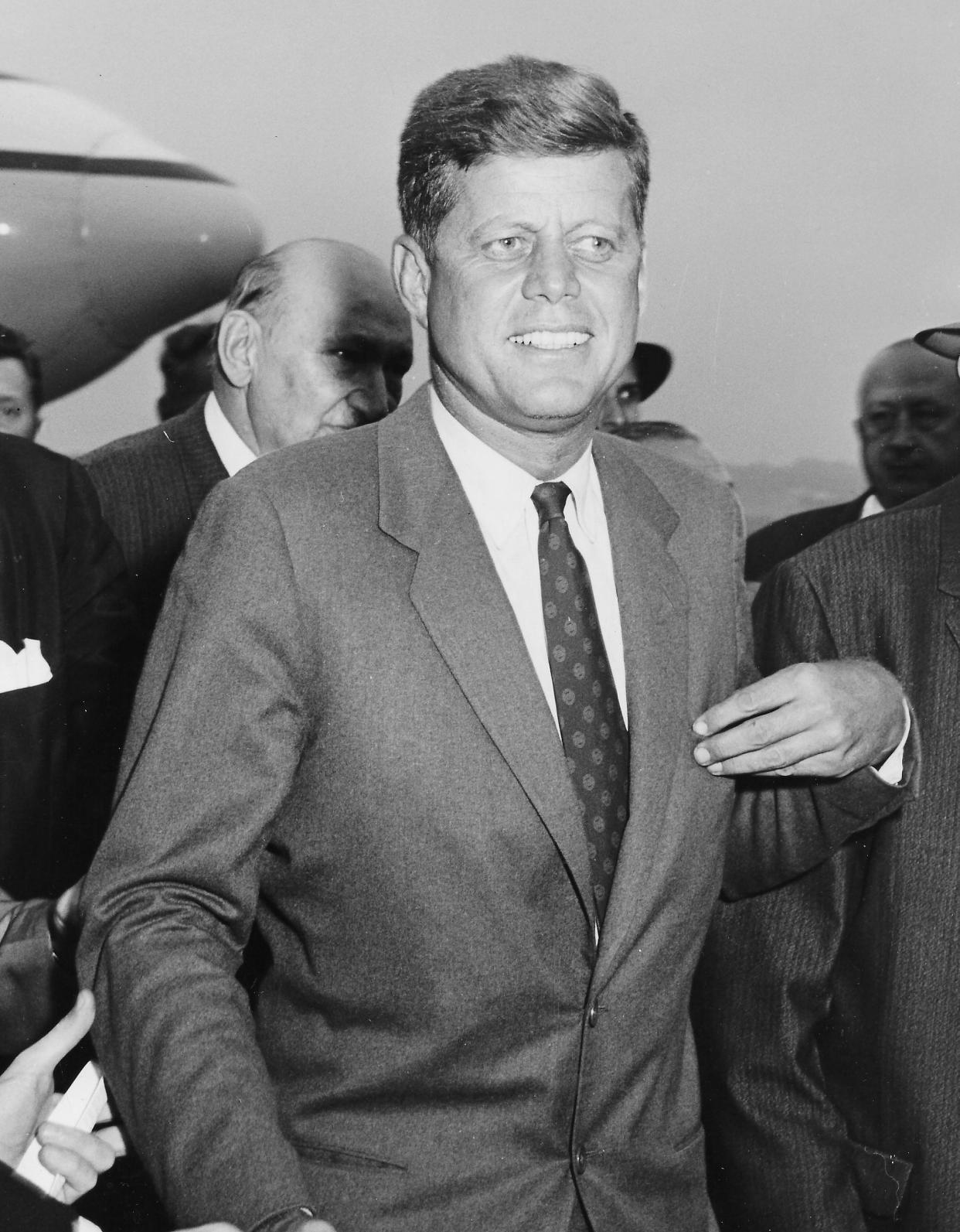 U.S. Sen. John F. Kennedy arrives at Akron Municipal Airport on Sept. 27, 1960, for a campaign visit.