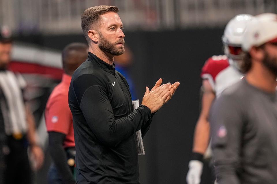 Jan 1, 2023; Atlanta, Georgia, USA; Arizona Cardinals head coach Kliff Kingsbury on the field prior to the game against the Atlanta Falcons at Mercedes-Benz Stadium. Mandatory Credit: Dale Zanine-USA TODAY Sports