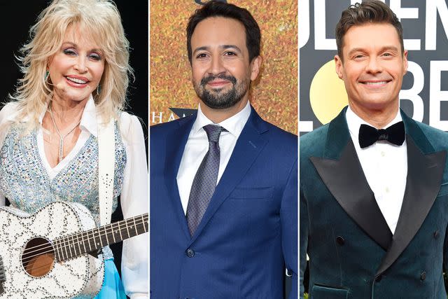 <p>Valerie Macon/Getty ; Tristar Media/Getty ; Frazer Harrison/Getty</p> Dolly Parton Performs at Agua Caliente Casino on January 24, 2014 in Rancho Mirage, California. ; Lin-Manuel Miranda attends the premiere of "Hamilton - Das Musical" at Stage Operettenhaus on October 6, 2022 in Hamburg, Germany. ; Ryan Seacrest attends the 77th Annual Golden Globe Awards at The Beverly Hilton Hotel on January 05, 2020.