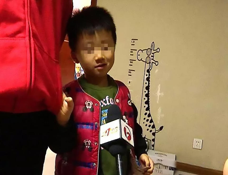Wang Ziyang, 4, (pictured) was bitten by a rat in the classroom