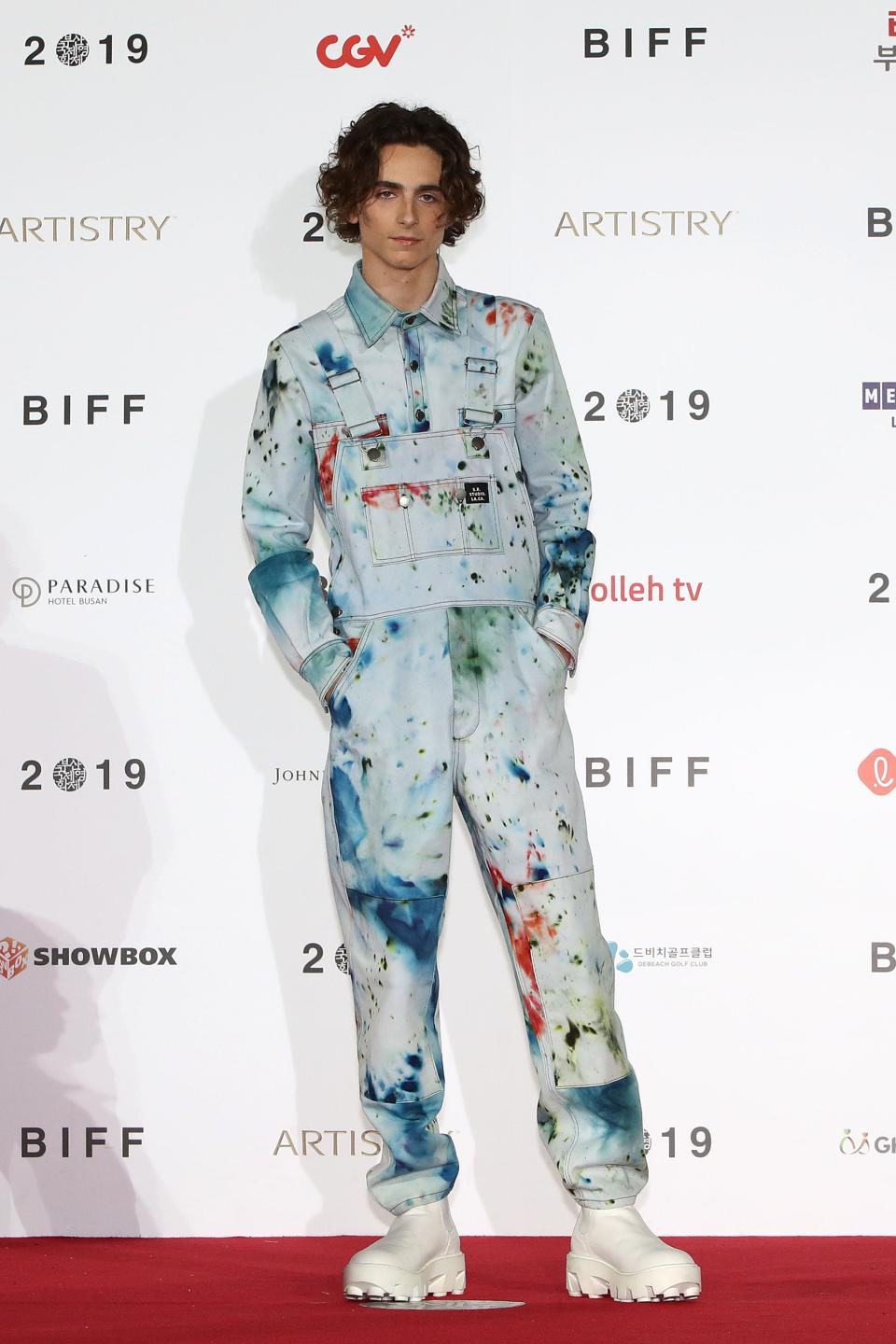 Timothee Chalamet attends the photo call at the red carpet for the 'The King'