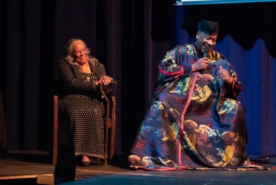 Former Hillside High School teacher Wanda Garrett and Andre Leon Talley at Hillside High School on Feb. 15, 2019, for Hillside Legacy Weekend. Garrett was Talley’s drama teacher. Talley received the Hillside Alumnus Legacy Award. Talley died Jan. 18, 2022, at the age of 73.