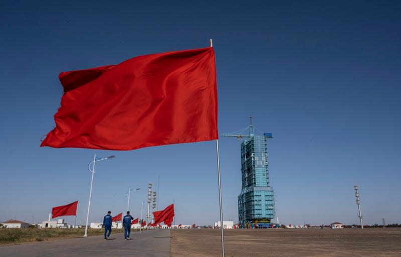 The launchpad for the Shenzhou-13 is seen on October 15, 2021 at the Jiuquan Satellite Launch Center in Jiuquan, China. 