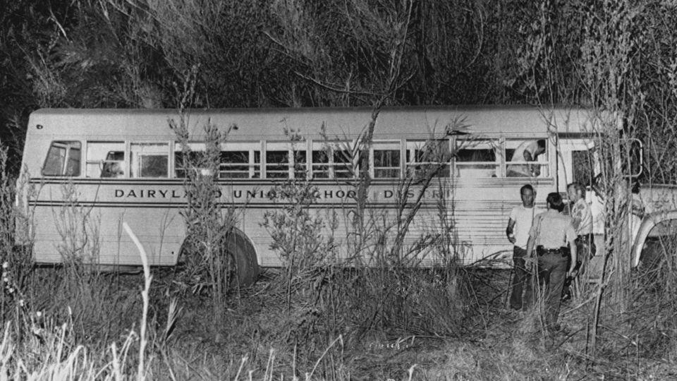 The Dairyland Union School District bus carrying 26 children and their bus driver was found empty and abandoned in July 1976. - UPI/Bettmann/Getty Images