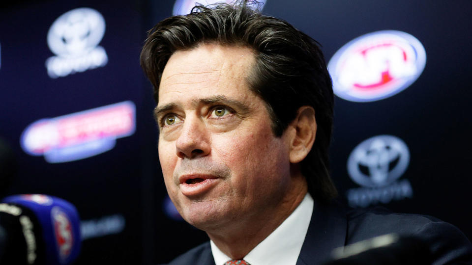 AFL CEO Gillon McLachlan is pictured here speaking at a press conference.