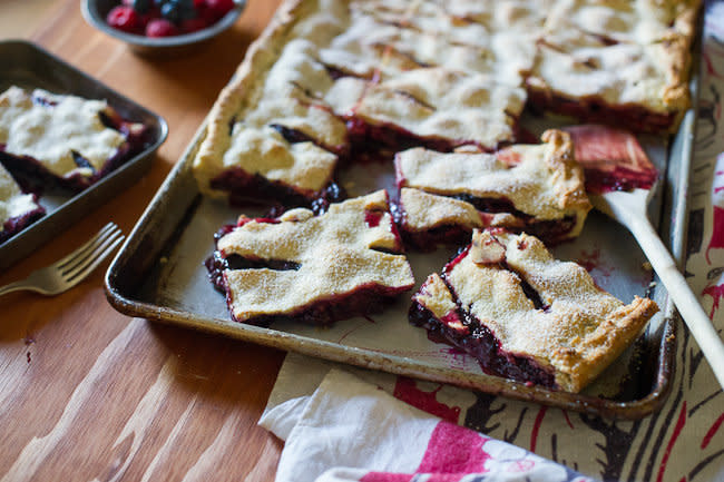 <strong>Get the <a href="http://whiteonricecouple.com/recipes/berry-slab-pie/" target="_blank">Mixed Berry Slab Pie with Chocolate recipe</a> from White On Rice Couple</strong>