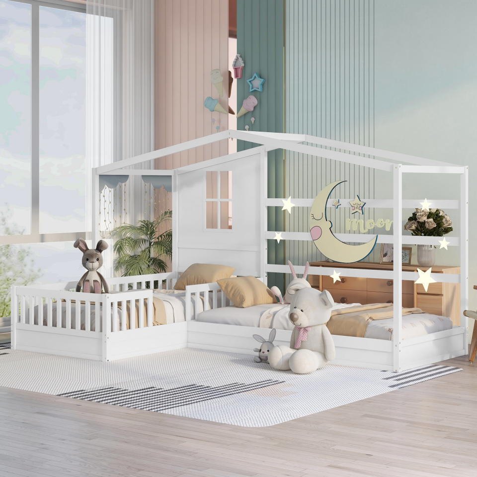 <p><a href="https://go.redirectingat.com?id=74968X1596630&url=https%3A%2F%2Fwww.walmart.com%2Fip%2FBellemave-House-Beds-2-Kids-Wood-L-Shape-Twin-Bed-Frame-Roof-Fence-Railings-Double-Size-Montessori-Toddler-Girls-Boys-Teens-White%2F1615133773&sref=https%3A%2F%2Fwww.bestproducts.com%2Fparenting%2Fkids%2Fg38684637%2Fbest-montessori-beds%2F" rel="nofollow noopener" target="_blank" data-ylk="slk:Shop Now;elm:context_link;itc:0;sec:content-canvas" class="link ">Shop Now</a></p><p>Wood House L-Shape Bed</p><p>walmart.com</p><p>$419.99</p>