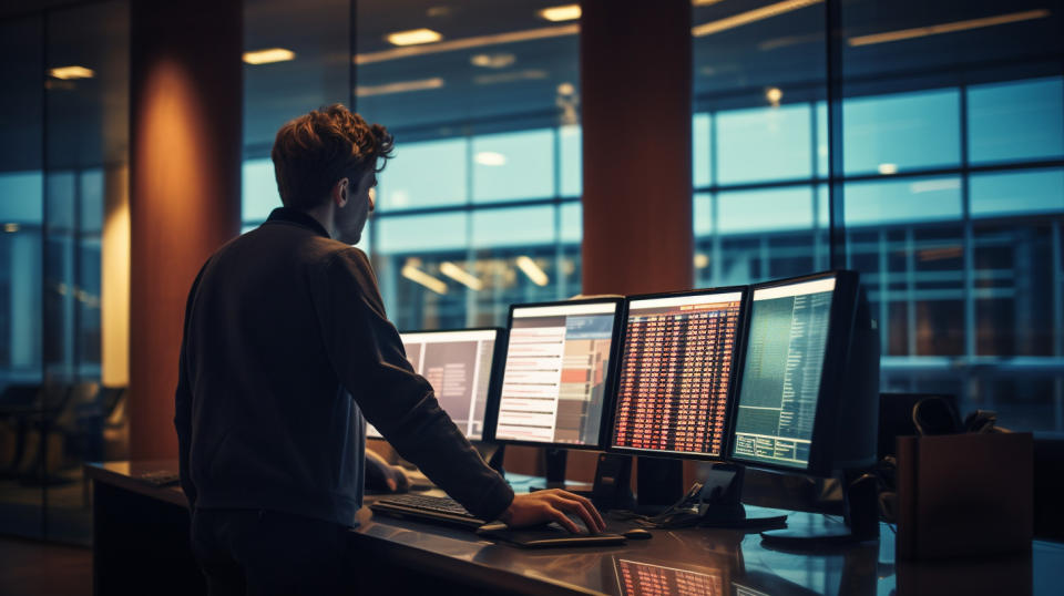 An employee using the company's Desk and Meeting Room Reservations system.