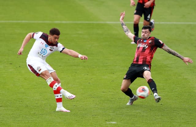 Che Adams, left, scores Southampton’s second goal