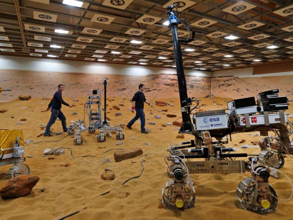 The ‘Mars Yard Test Area’, where robotic vehicles of the European Space Agency’s ExoMars program are tested in Stevenage (AP)