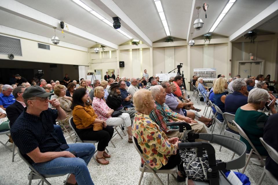 Over 100 people packed into the Vero Beach Community Center on 14th Avenue Thursday, Oct. 5, 2023, for a presentation about the State Road 60 Twin Pairs Lane Reduction Study followed by a question-and-answer session during which residents voiced their concerns, support, or opposition to the proposed project.