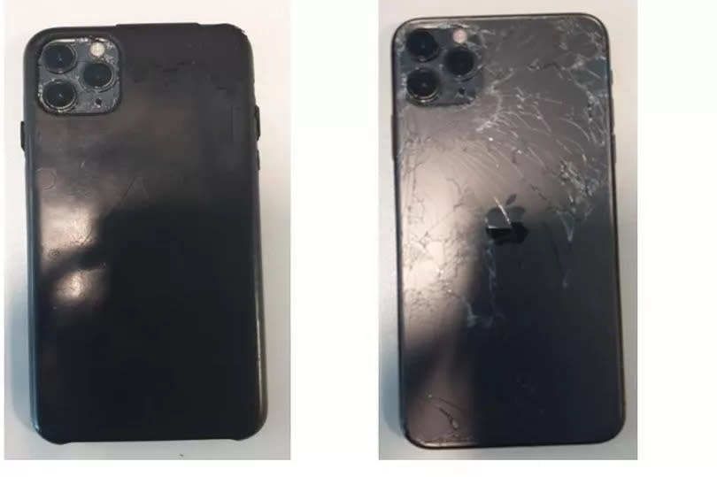 A black damaged iPhone 11 Pro Max