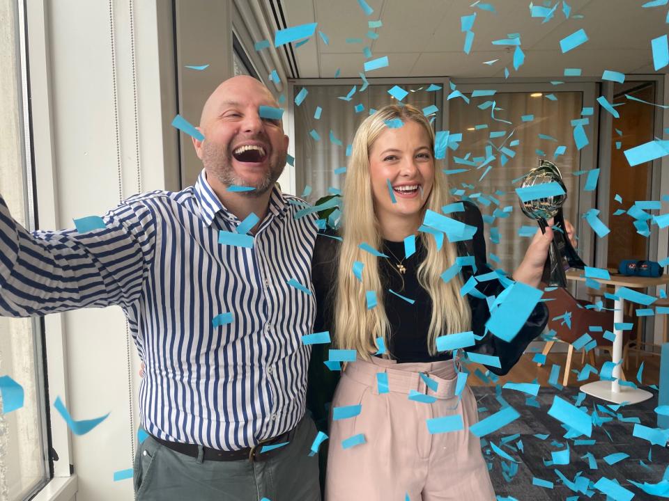 career expert Mark with colleague she has blonde hair and they are both smilling