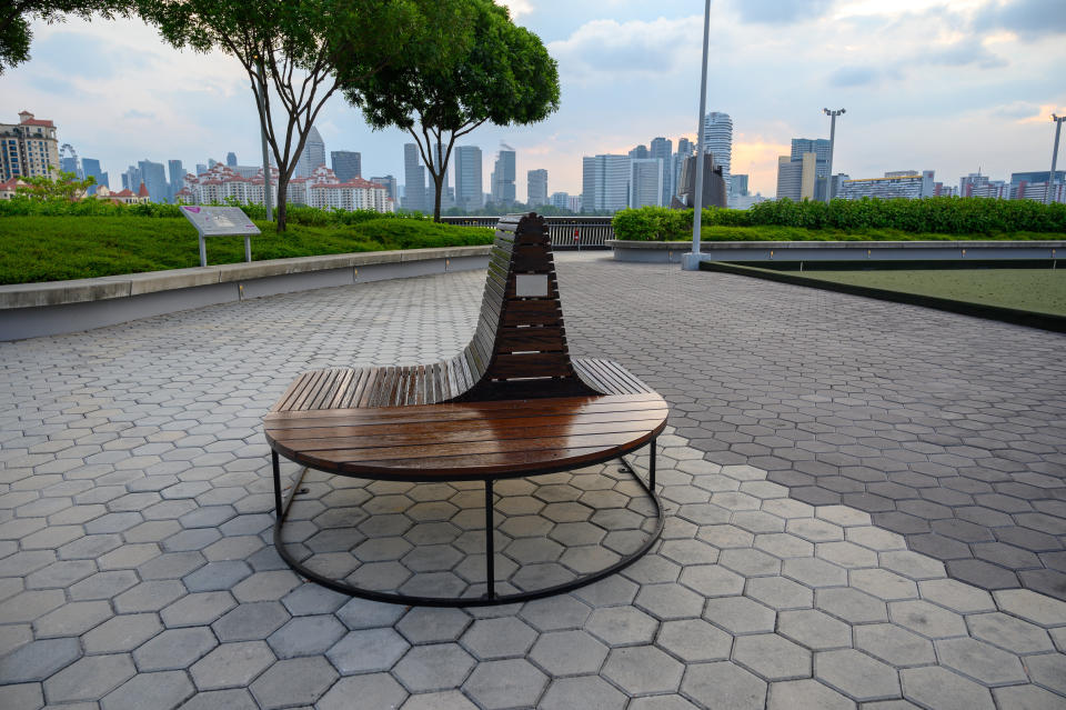 One of the 14 uniquely-designed, repurposed benches made from the timber seats in the former National Stadium. (PHOTO: Singapore Sports Hub)