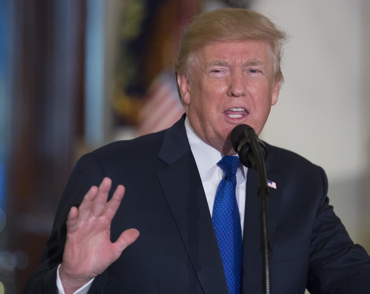 President Donald Trump speaks to a group of families, Young Republicans and College Republicans at the White House: Chris Kleponis/Getty Images