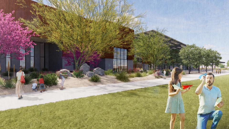 A proposed rendering of the rebuilt Larry C. Kennedy Elementary School in Phoenix, which will focus on outdoor learning and sustainability and is set to open for the 2024-25 school year.