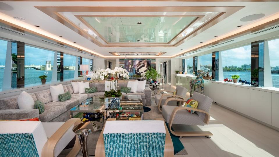 The owners designed the interior around their art collection. - Credit: Courtesy Fraser Yachts