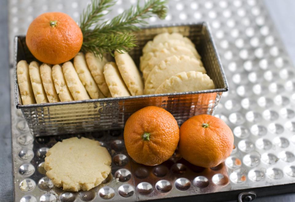 In this image taken on Monday, Nov. 5, 2012, tangerine mace shortbread cookies are shown in Concord, N.H. (AP Photo/Matthew Mead)