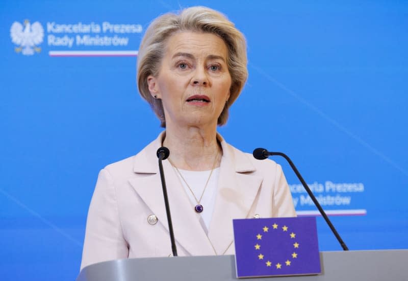 European Commission president Ursula Von der Leyen is pictured during a press conference after her meeting with Poland's Prime Minister in Warsaw. Benoit Doppagne/Belga/dpa