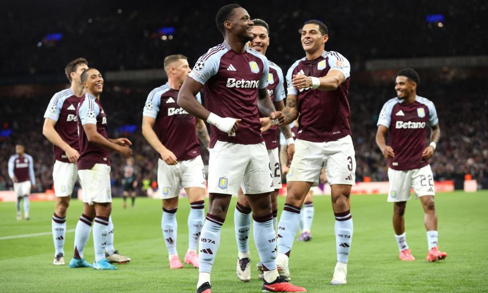 <span>Jhon Durán of Aston Villa celebrates scoring the only goal against Bayern Munich after coming off the bench with 20 minutes to play at Villa Park.</span><span>Photograph: Aston Villa/Aston Villa FC/Getty</span>