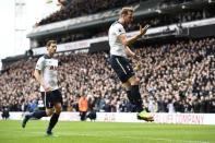 Britain Soccer Football - Tottenham Hotspur v Stoke City - Premier League - White Hart Lane - 26/2/17 Tottenham's Harry Kane celebrates scoring their second goal Reuters / Dylan Martinez