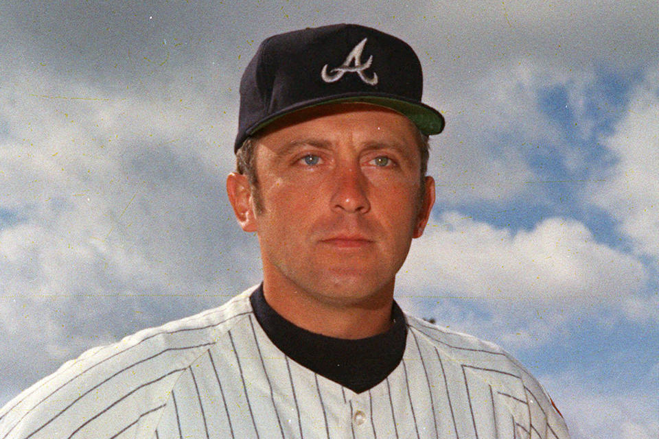 FILE - This is a 1970 file photo showing Atlanta Braves pitcher Phil Niekro. Niekro, a five-time All-Star, five-time Gold Glove award winner, two-time National League wins leader, National League strikeout leader in 1977, and pitched a no-hitter on Aug. 5, 1973, died on Dec. 26, 2020 at age 81. (AP Photo/File)