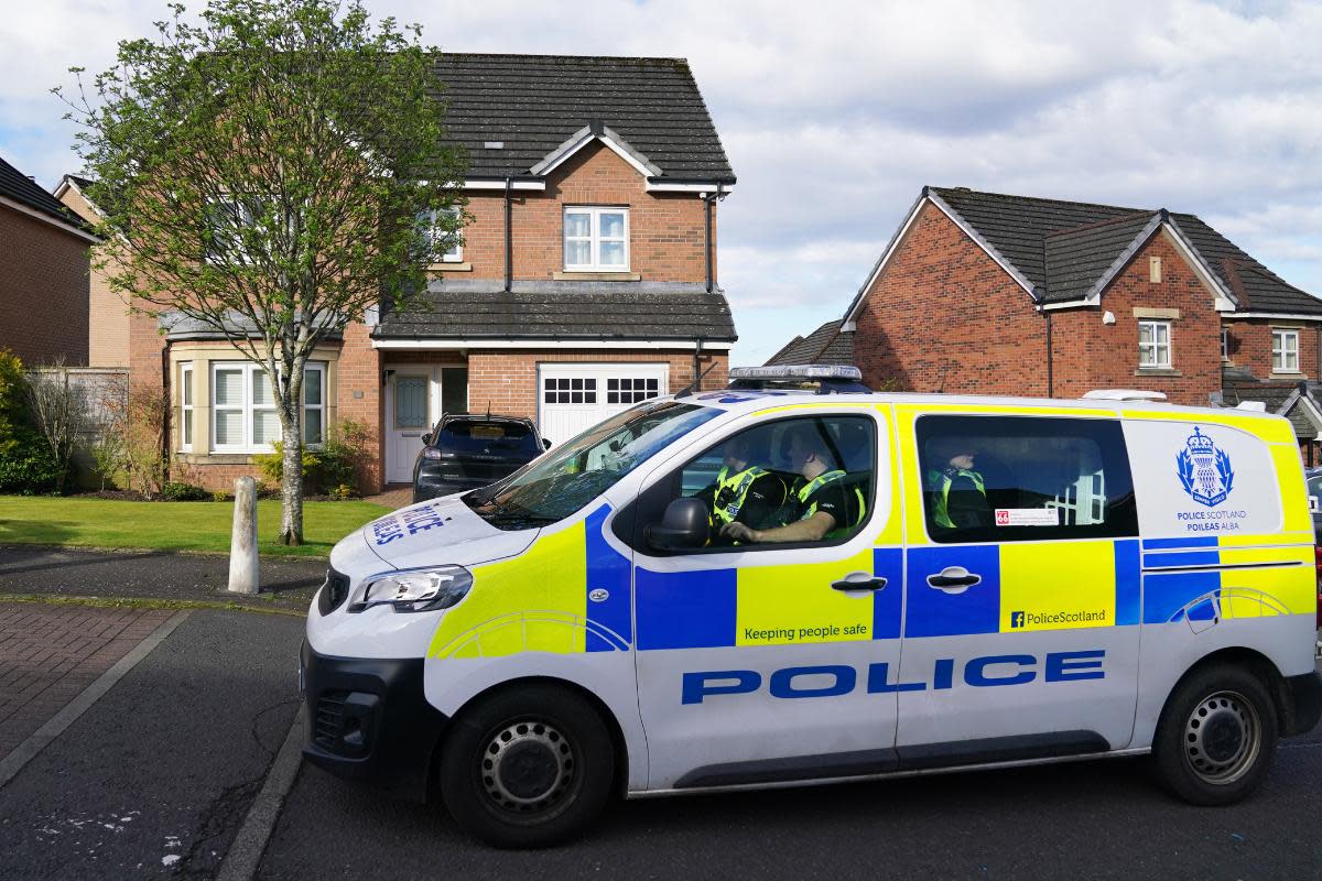 A police patrol outside former SNP chief executive Peter Murrell's house after he was charged in connection with embezzlement of SNP funds <i>(Image: PA)</i>