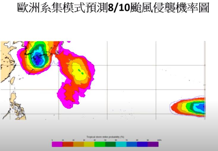 歐洲系集模式8/10颱風侵襲機率。（圖／翻攝Hsin Hsing Chia）