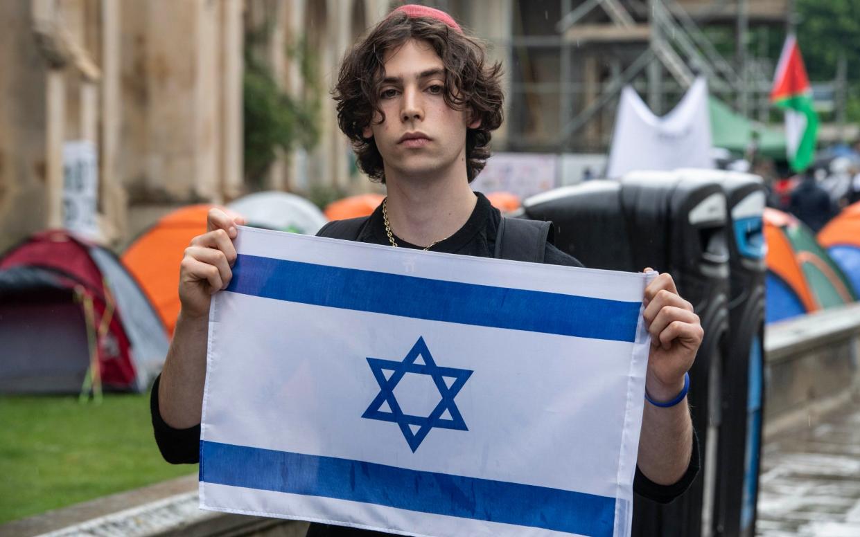 Ari Vladimir, 19, a first year History student at Cambridge, had his Israeli flag ripped off him at a pro-Palestine protest