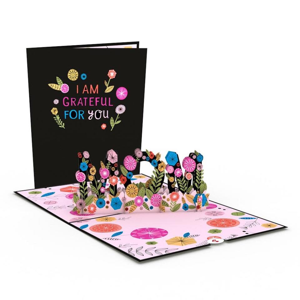 <h2>Lovepop Cards</h2><br><strong>Best For: Pretty Pop-Up Art</strong><br>Lovepop creations are a gift all on their own with their grand cardstock sculptures. Mom can open up her card to find paper trophies, spring bouquets, and more whimsical art. <br><br><em>Shop</em> <strong><em><a href="https://www.lovepopcards.com/" rel="nofollow noopener" target="_blank" data-ylk="slk:Lovepop Cards" class="link ">Lovepop Cards</a></em></strong><br><br><strong>Lovepop Cards</strong> Grateful for Mom 3D card, $, available at <a href="https://go.skimresources.com/?id=30283X879131&url=https%3A%2F%2Fwww.lovepopcards.com%2Fproducts%2Fgrateful-for-mom-pop-up-card" rel="nofollow noopener" target="_blank" data-ylk="slk:Lovepop Cards" class="link ">Lovepop Cards</a>