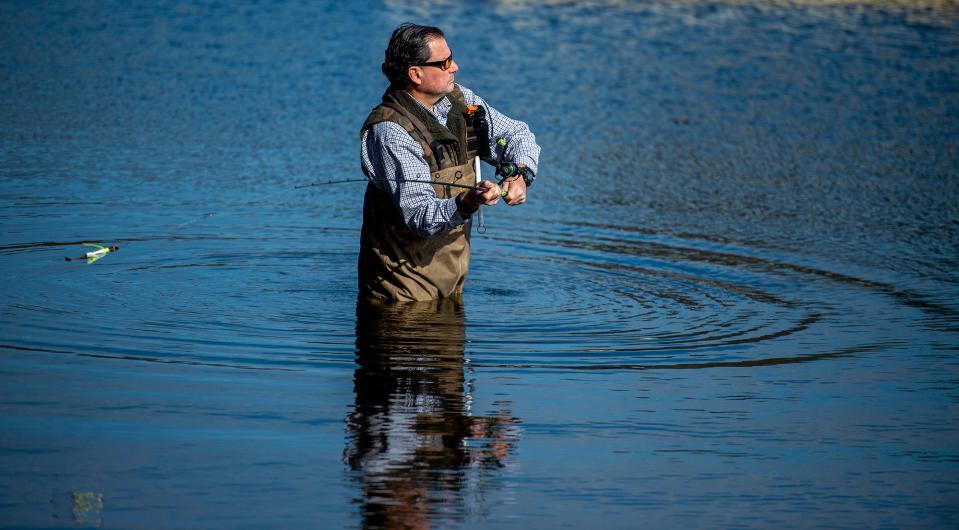 Mike Lynch, of Wellesley, had Lake Cochituate in Natick to himself on a 60-degree Presidents Day in February 2023.