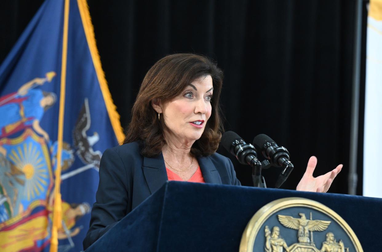 Gov. Kathy Hochul delivers remarks in Queens on the one year anniversary of Hurricane Ida, Thursday, Sept. 1, 2022.