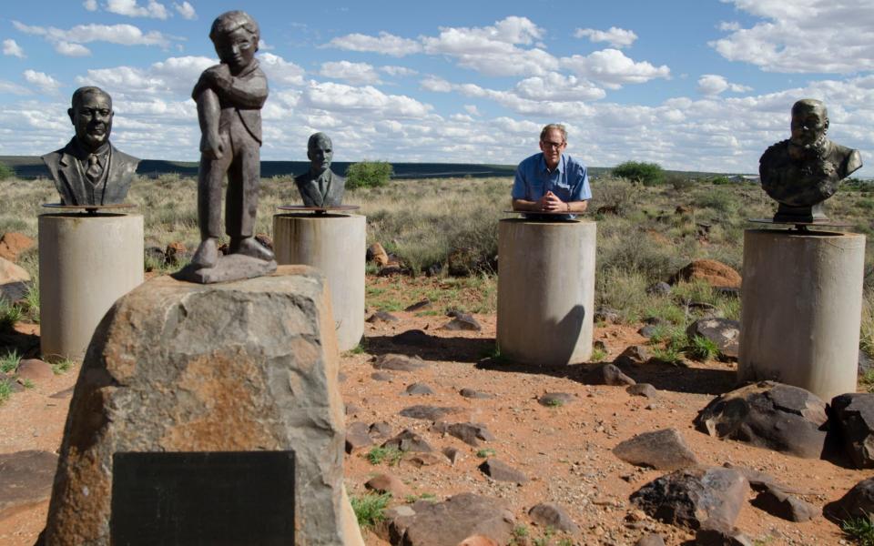 Carel Boshoff, creator of Orania, among the busts of Afrikaner presidents on Monument Hill