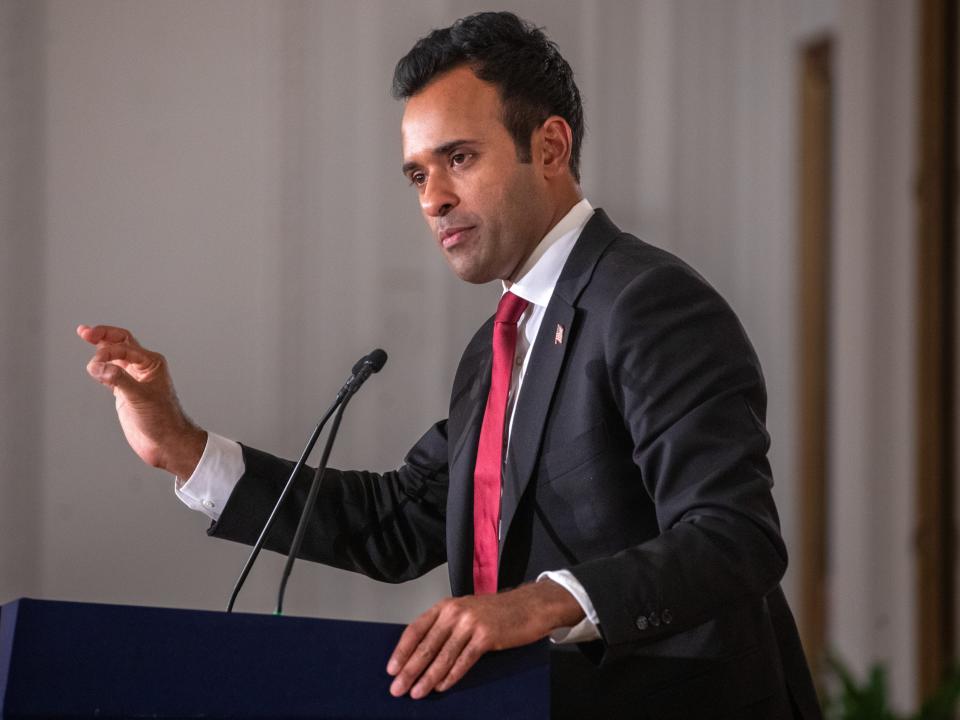 GOP presidential candidate Vivek Ramaswamy is speaking at the Nixon Library.