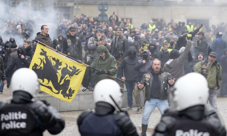 Far-right protesters clash with police in Brussels.