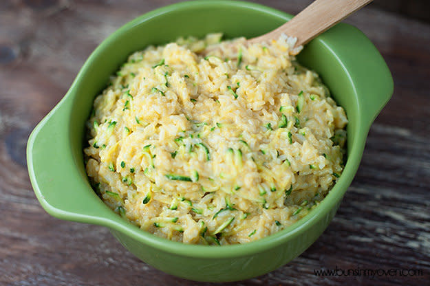 <strong>Get the <a href="http://www.bunsinmyoven.com/2012/06/28/cheesy-zucchini-rice/" target="_blank">Cheesy Zucchini Rice recipe</a> from Buns In My Oven</strong>