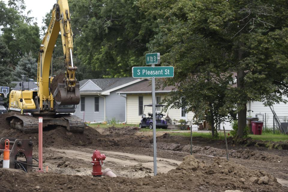 The current construction project on South Pleasant Street is intended to provide new sewer lines, storm sewers and water mains for the neighborhood.