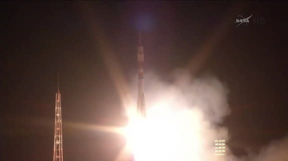 The three Expedition 40/41 crew members launched to the International Space Station in a Soyuz TMA-13M spacecraft. The vehicle lifted off from Baikonur Cosmodrome in Kazakhstan on May 28, 2014.