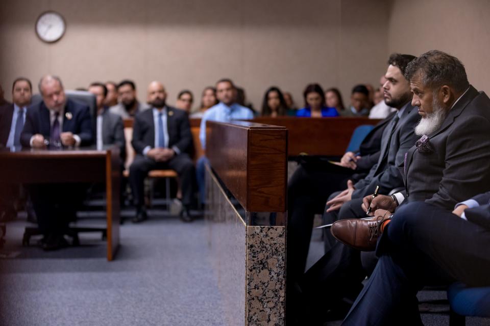 Facundo Chavez listens to the victim impact statements after his trial on Thursday, Aug. 10, 2023. An El Paso jury has returned a death penalty sentence for Chavez, who was convicted of killing El Paso Sheriff Deputy Peter Herrera during a 2019 traffic stop.