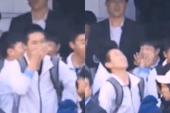 男高中生將手湊近鼻子吸一口氣，下秒突然就暈了過去。（圖／翻攝自pelma7推特）