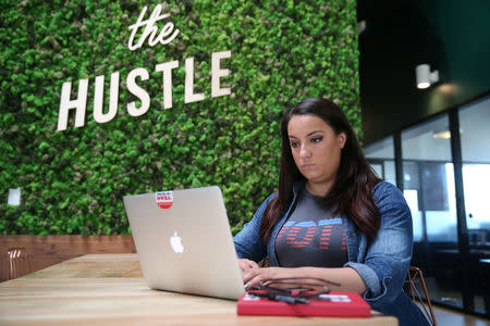 Rock the Vote Digital Director Sara Tabatabaie, 26, works on her computer in Los Angeles, California, U.S., November 4, 2016. REUTERS/Lucy Nicholson