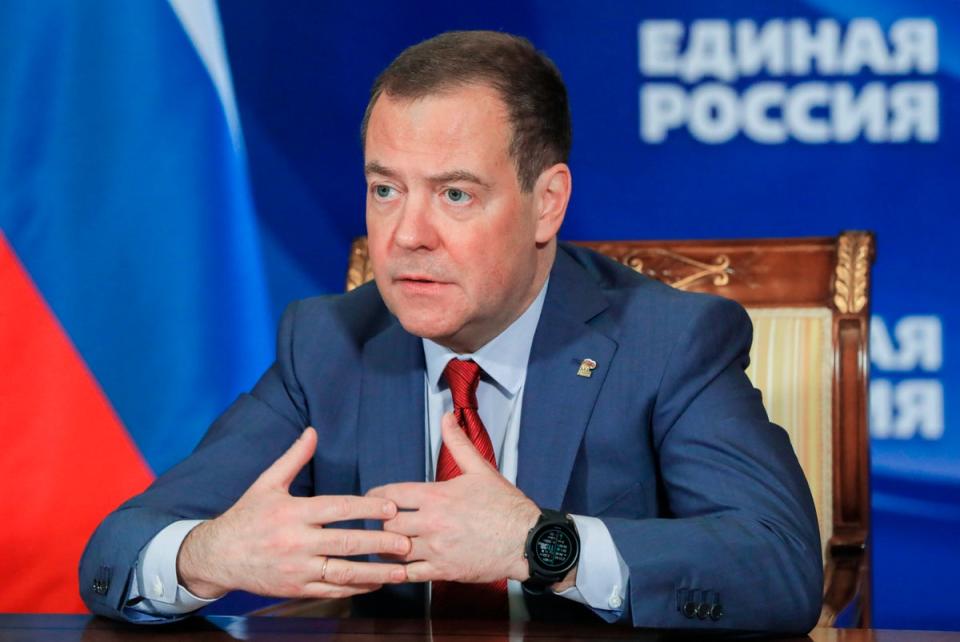 Russian Security Council Deputy Chairman and the head of the United Russia party Dmitry Medvedev  (AP)