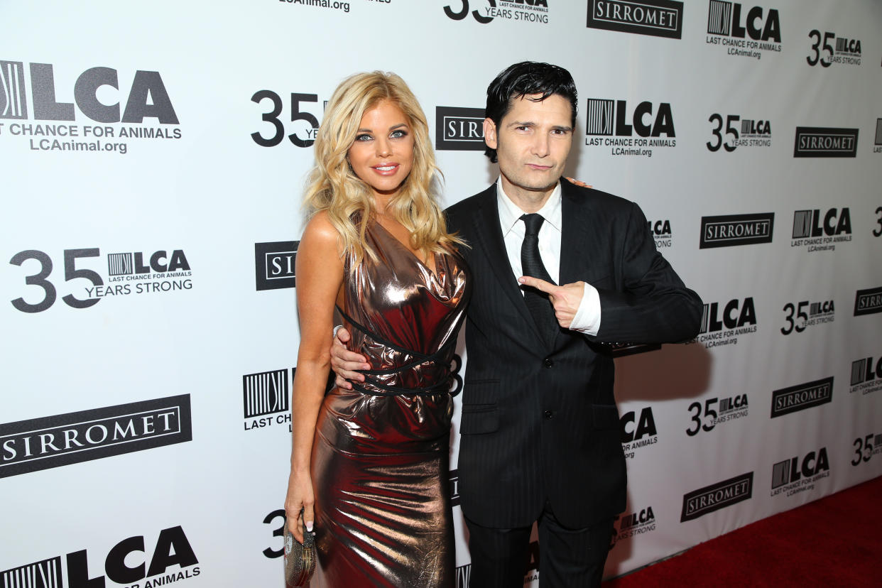 BEVERLY HILLS, CALIFORNIA - OCTOBER 19:  Donna D'Errico and Corey Feldman attend Last Chance For Animals' 35th Anniversary Gala at The Beverly Hilton Hotel on October 19, 2019 in Beverly Hills, California. (Photo by Phillip Faraone/WireImage)