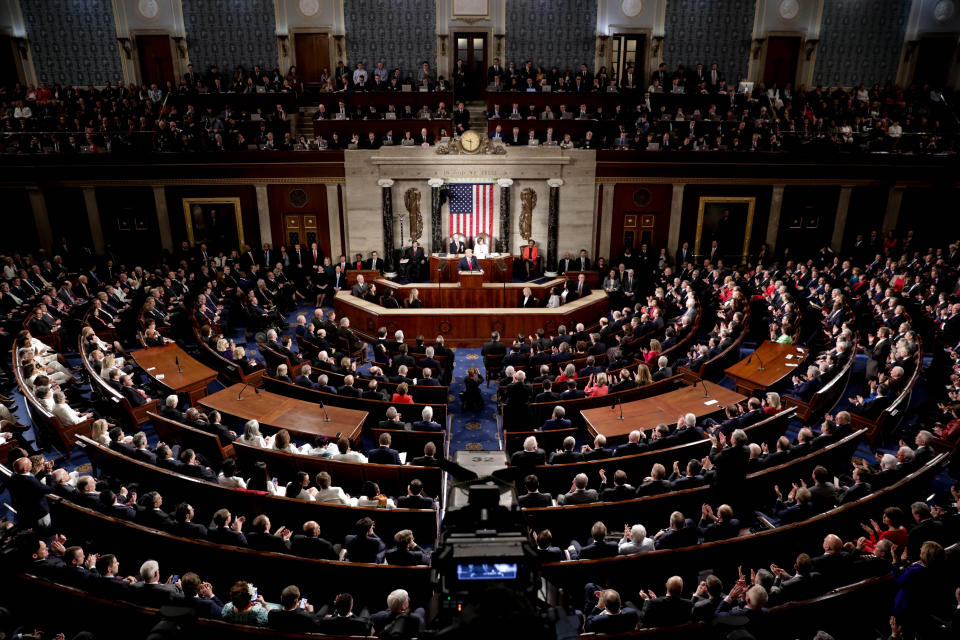 President Donald Trump delivers his State of the Union address at the US Capitol in Washington DC, United States on February 04, 2020. (Yasin Ozturk/Anadolu Agency via Getty Images)