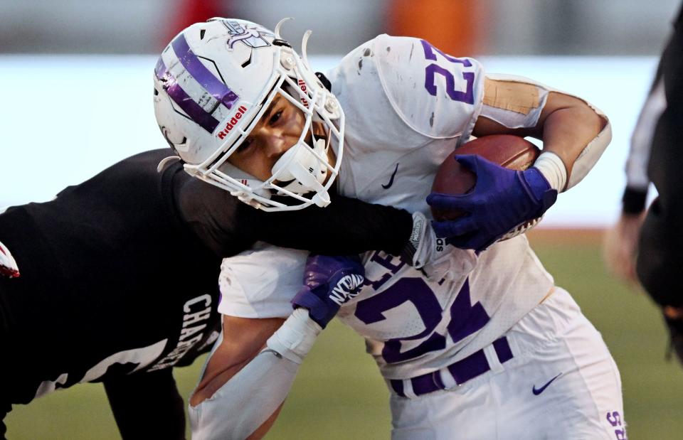 Corner Canyon and Lehi play in high school football semifinal action at Rice-Eccles Stadium in Salt Lake City on Friday, Nov. 10, 2023. Corner Canyon won 63-24. | Scott G Winterton, Deseret News