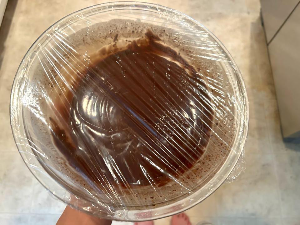 Refrigerating the mocha frosting for Ina Garten's chocolate cake