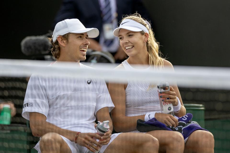 De Minaur and Boulter at Wimbledon in 2023, when they played mixed doubles together. (Tim Clayton/Corbis via Getty Images)