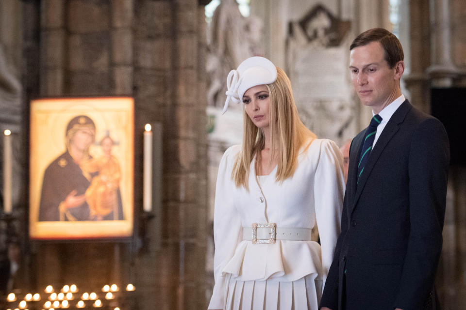 Ivanka Trump and Jared Kushner during a tour of Westminster Abbey in central London, on day one of US President Donald Trump's state visit to the UK.